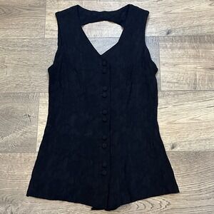 Molly‎ Malloy Petite Vintage Black Rayon Button Front Cutout Back Top Size 8 P